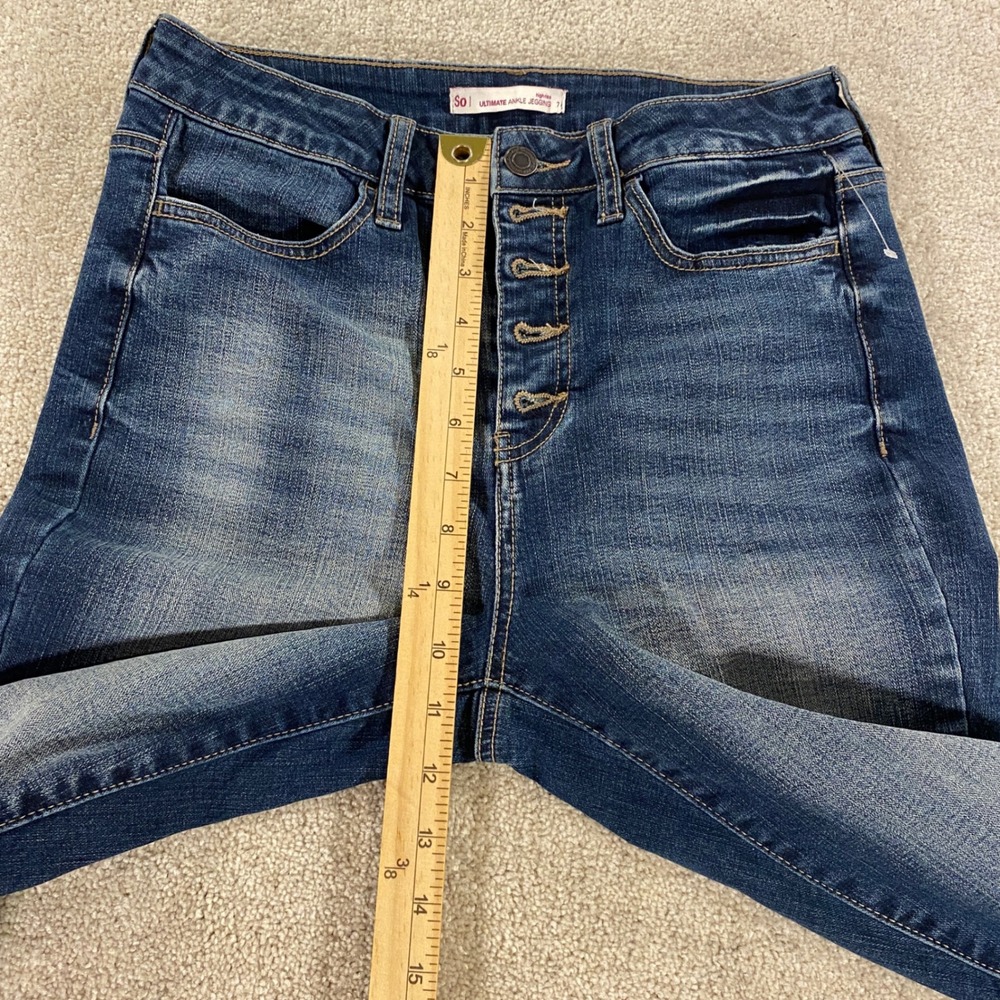 SO Ultimate Ankle Jegging Juniors Womens 7 Blue High Rise Button Fly Raw Hem - Picture 5 of 11